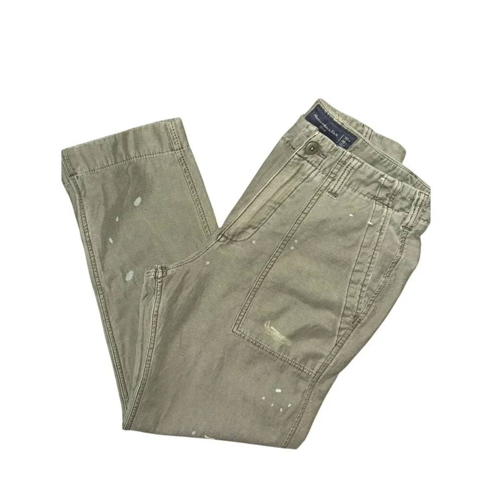 Abercrombie & Fitch Women's Pants Size 30 Olive Green Utility Paint Splatter 30L